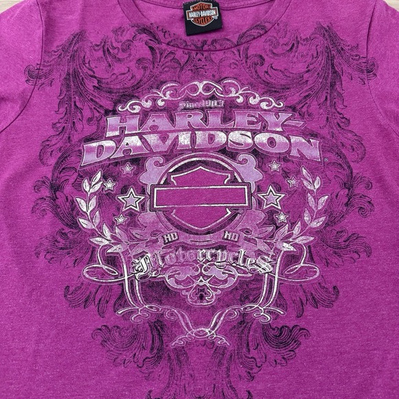 Harley-Davidson Women's T-Shirt Purple XL Graphic Baroque Style Tee Y2K - Picture 2 of 6